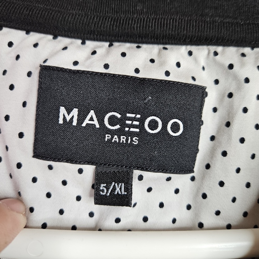 Maceoo Paris Mens Black White Print V Neck Top 5/XL Blue white Contrast Cuff - Picture 3 of 8